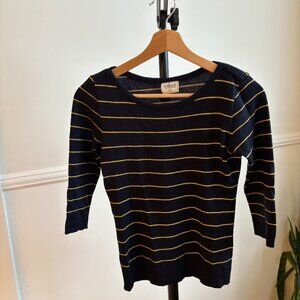 Elegant Navy and Yellow Striped Sweater